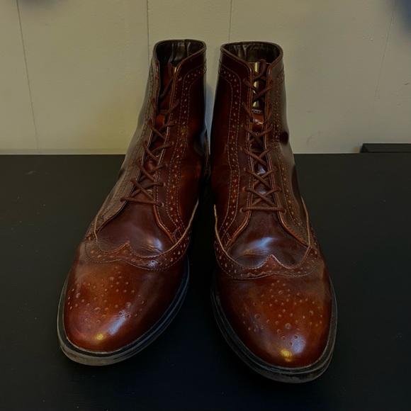 Burgundy oxford lace up ankle boots - Picture 3 of 4